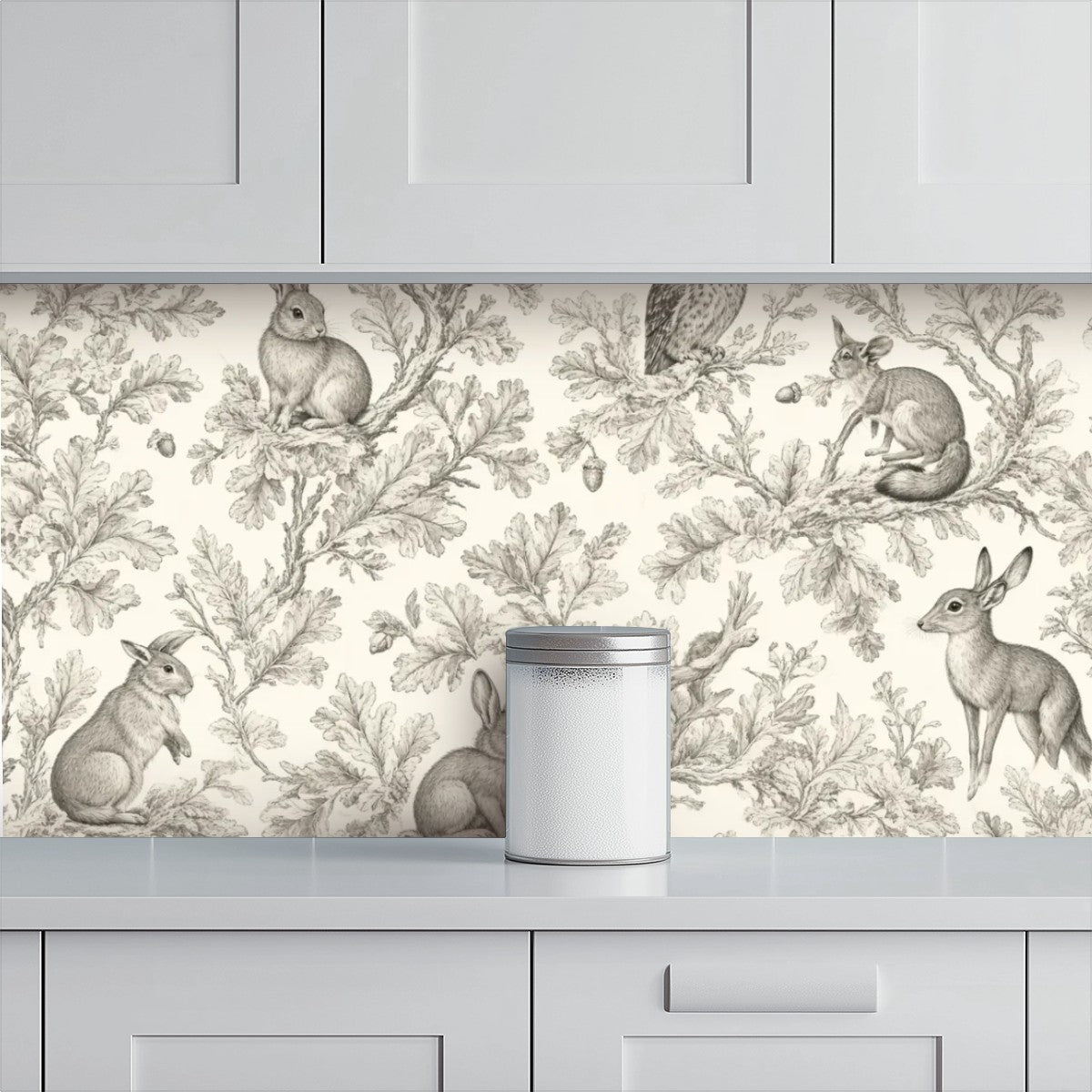 Woodland Toile Peel and Stick Wallpaper – Neutral Nursery & Nature Kids Room
