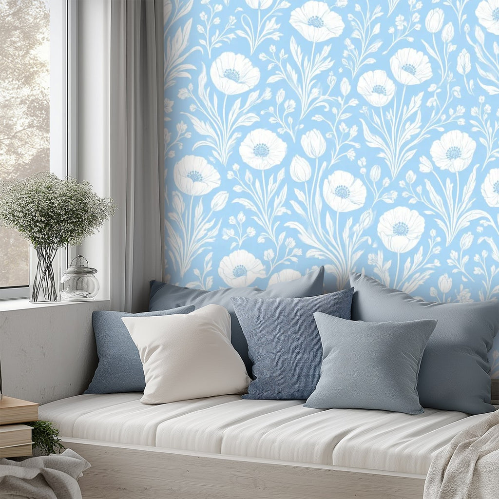 Sky Blue Wildflower Peel and Stick Wallpaper