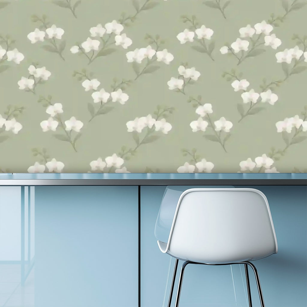 Sage Green Floral Peel and Stick Wallpaper