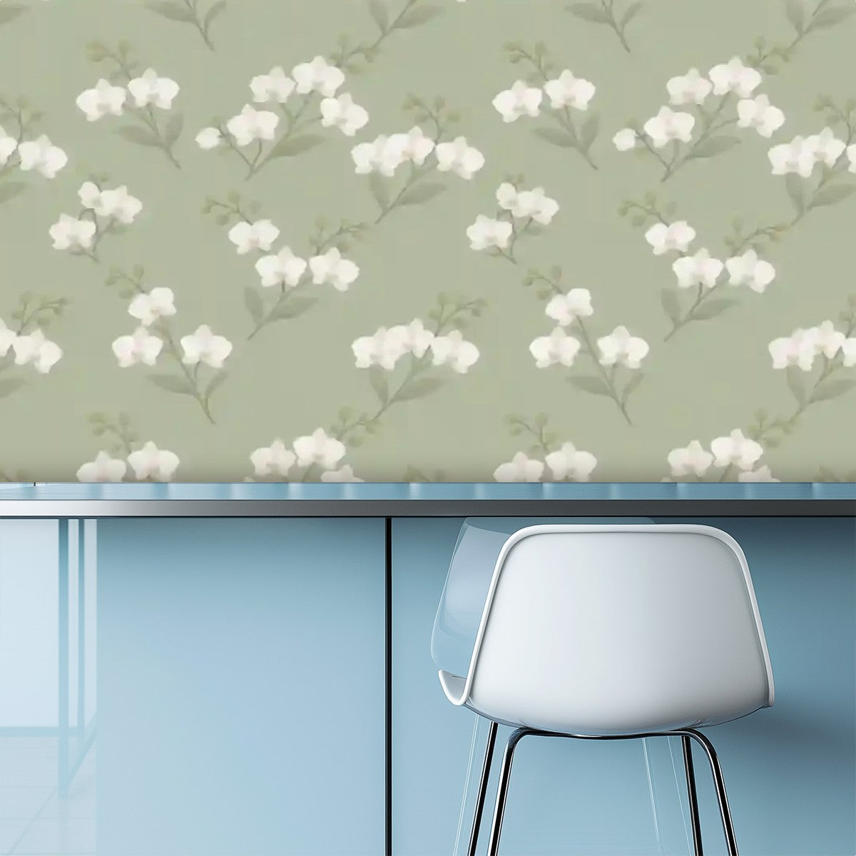 Sage Green Floral Peel and Stick Wallpaper