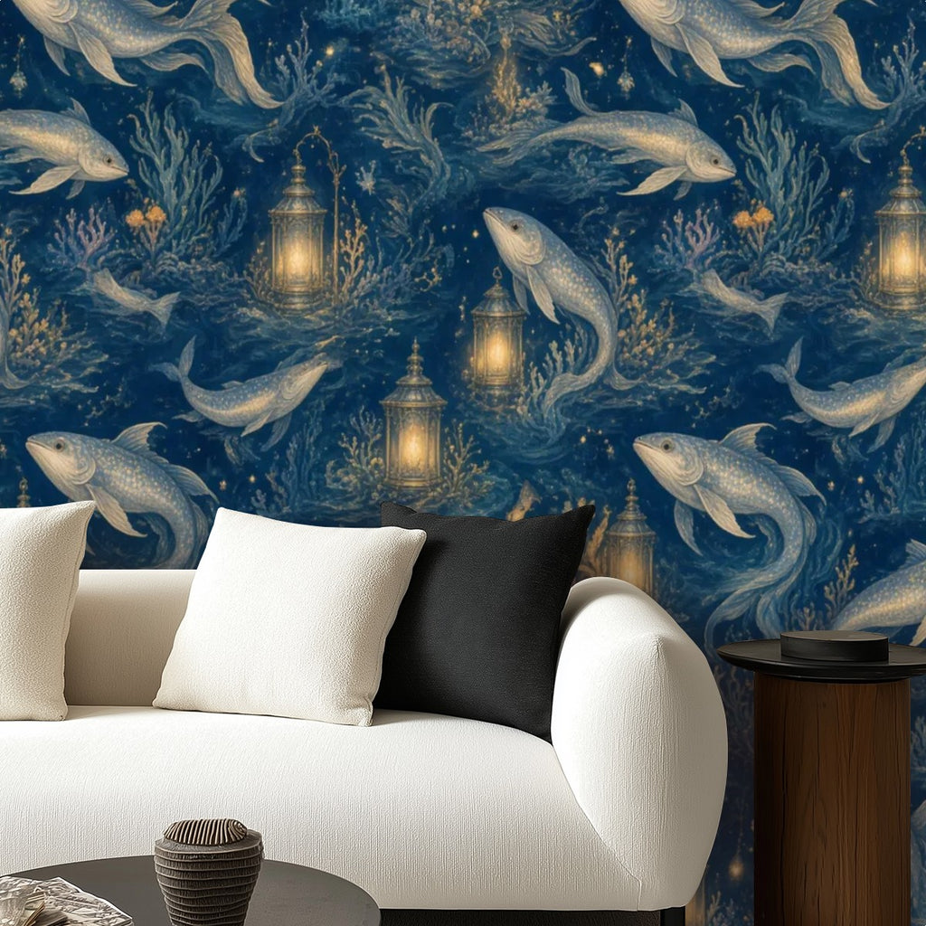 Enchanted Ocean Dolphin Peel and Stick Wallpaper – Kids Room & Navy Nursery