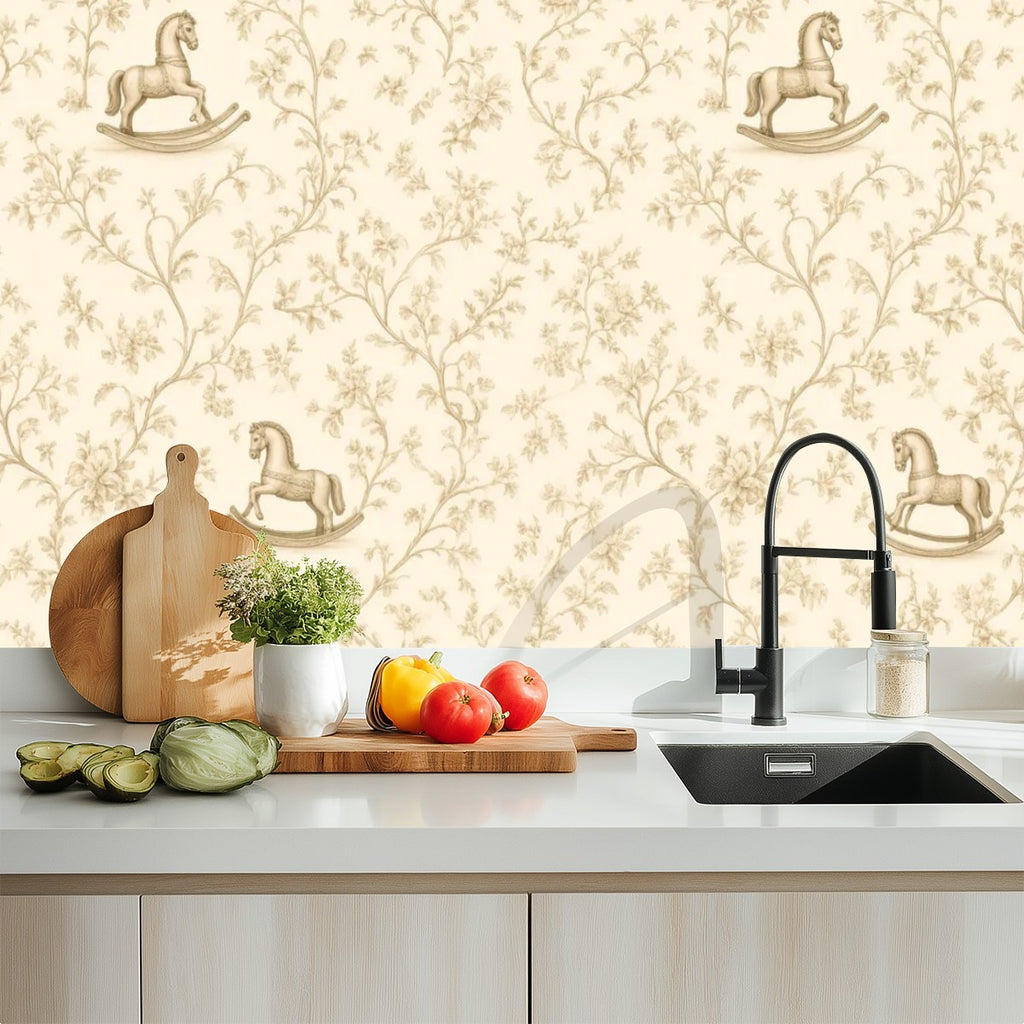 Rocking Horse Nursery Peel and Stick Wallpaper – Vintage Baby & Kids Room
