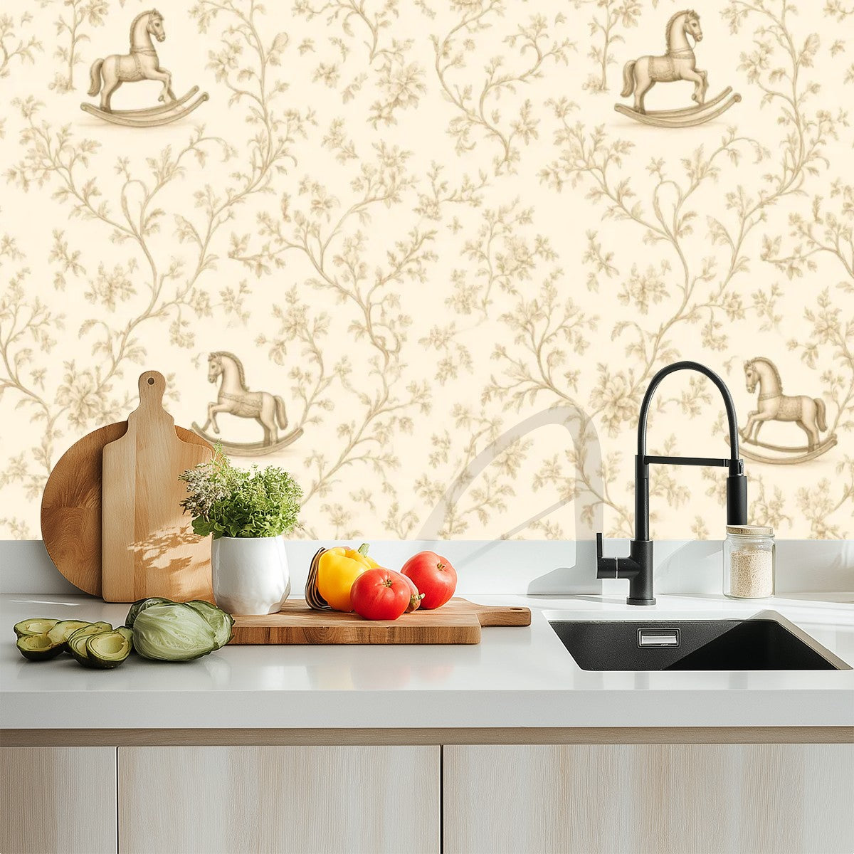 Rocking Horse Nursery Peel and Stick Wallpaper – Vintage Baby & Kids Room