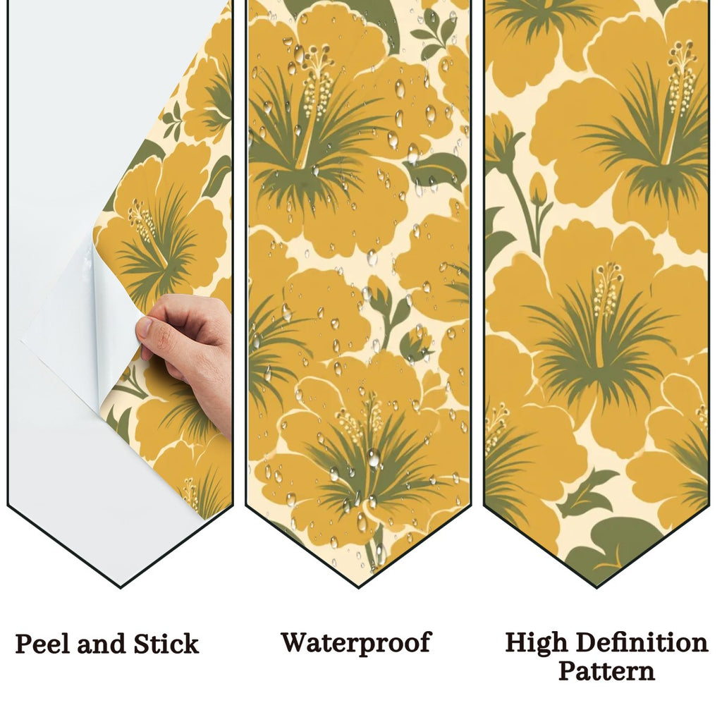 Mustard Vintage Hibiscus Peel and Stick Wallpaper