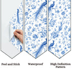 Blue Peacock Chinoiserie Peel and Stick Wallpaper – Classic Blue & White Floral Decor