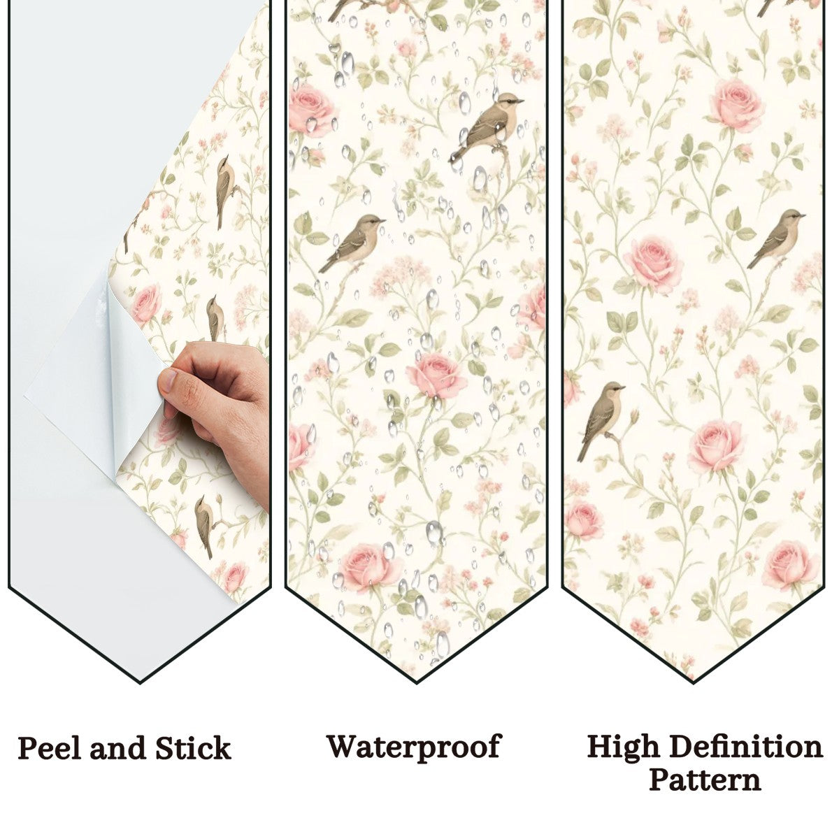 Garden Birds & Roses Peel and Stick Wallpaper – Floral Nursery & Nature Kids Room