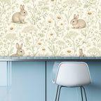 Bunny Wildflower Meadow Peel and Stick Wallpaper – Soft Scandi Nature & Sweet Nursery Decor