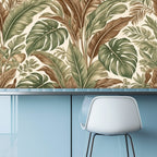 Oversized Monstera & Banana Leaf Peel and Stick Wallpaper | Sage Green & Brown Tropical Boho