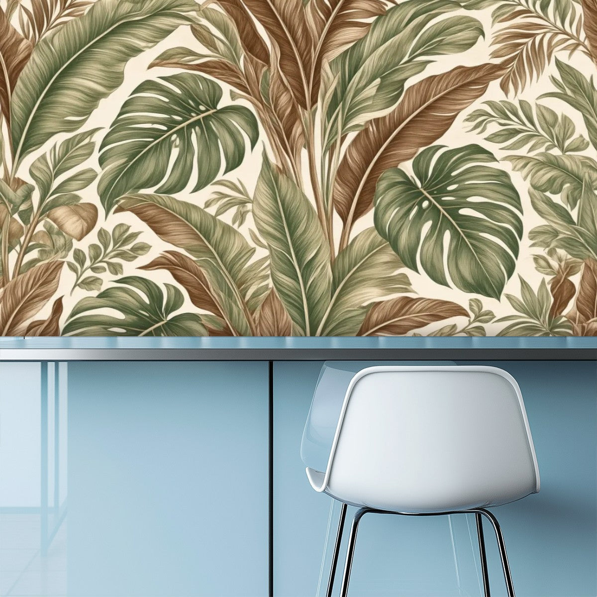 Oversized Monstera & Banana Leaf Peel and Stick Wallpaper | Sage Green & Brown Tropical Boho