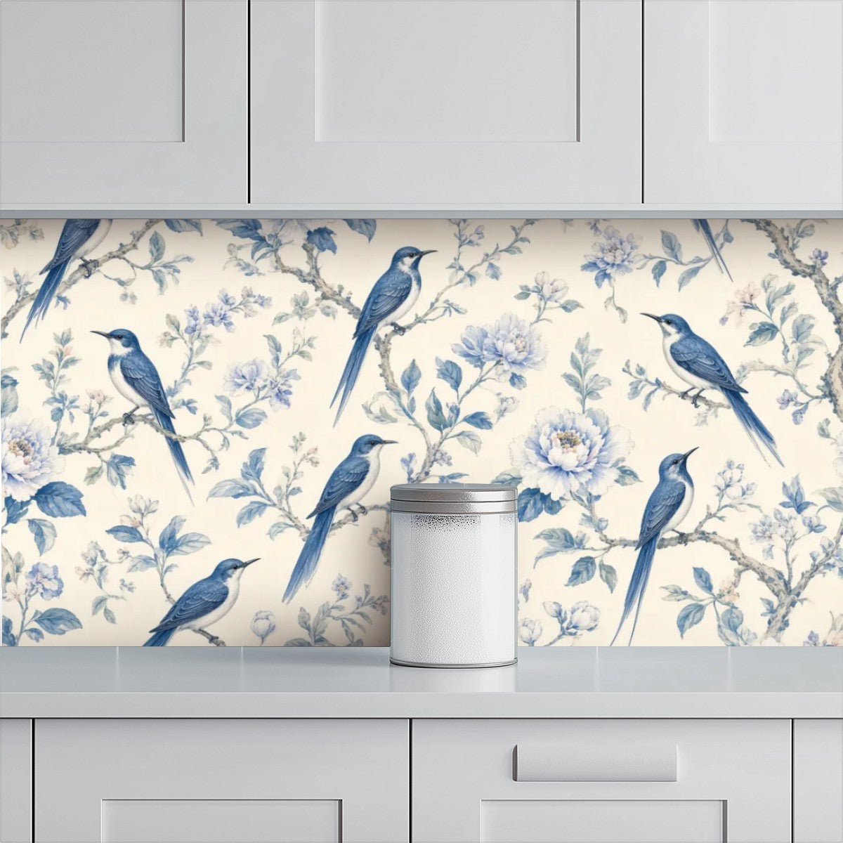 Indigo Birds & Botanical Peel and Stick Wallpaper – Moody Nature & Sophisticated Heritage Decor