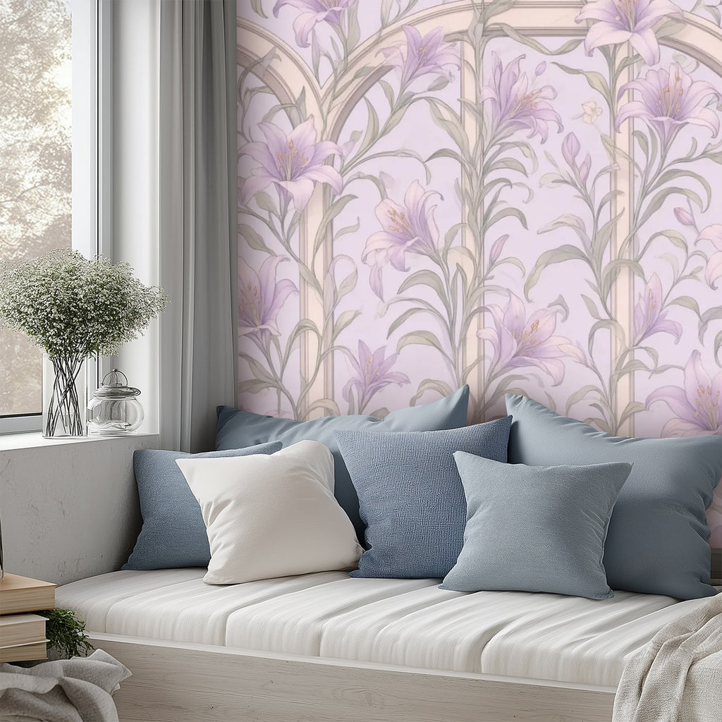 Lavender Art Nouveau Floral Peel and Stick Wallpaper