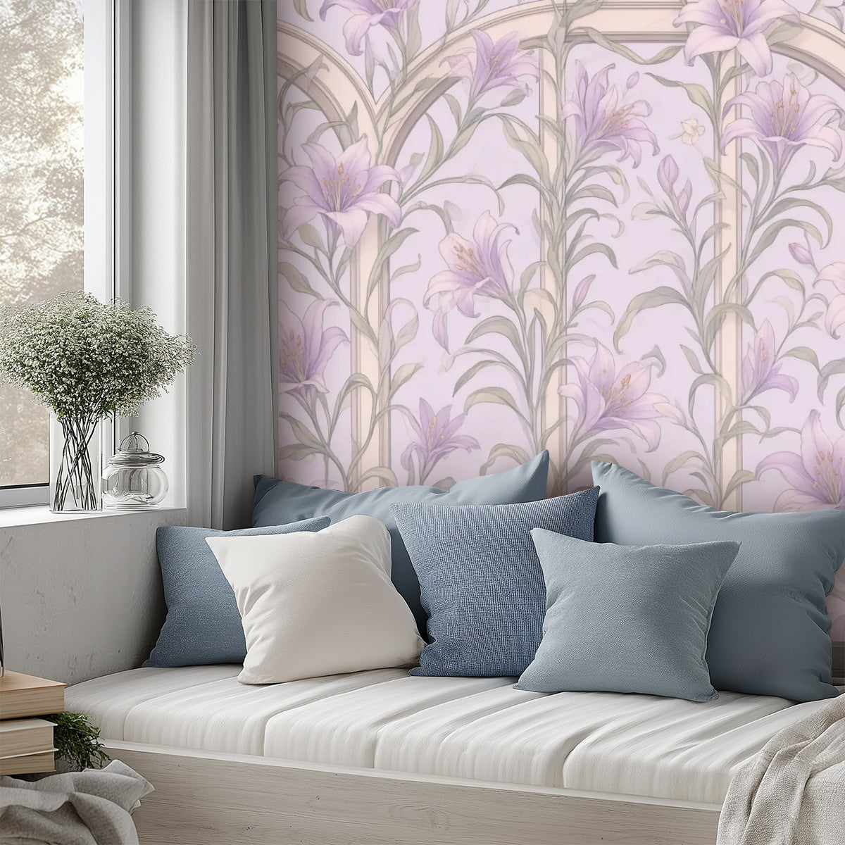 Lavender Art Nouveau Floral Peel and Stick Wallpaper