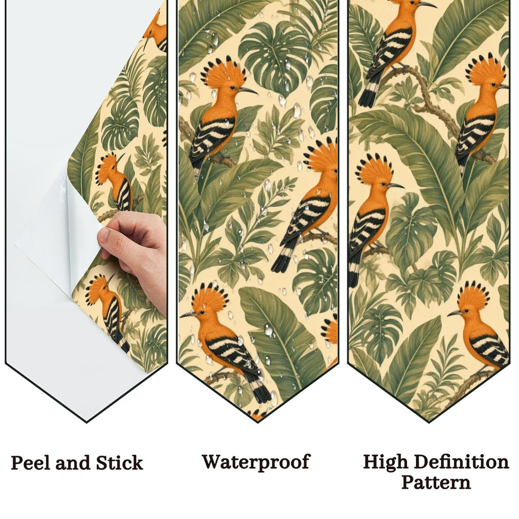Hoopoe Bird Tropical Jungle Peel and Stick Wallpaper – Exotic Maximalist & Botanical Decor