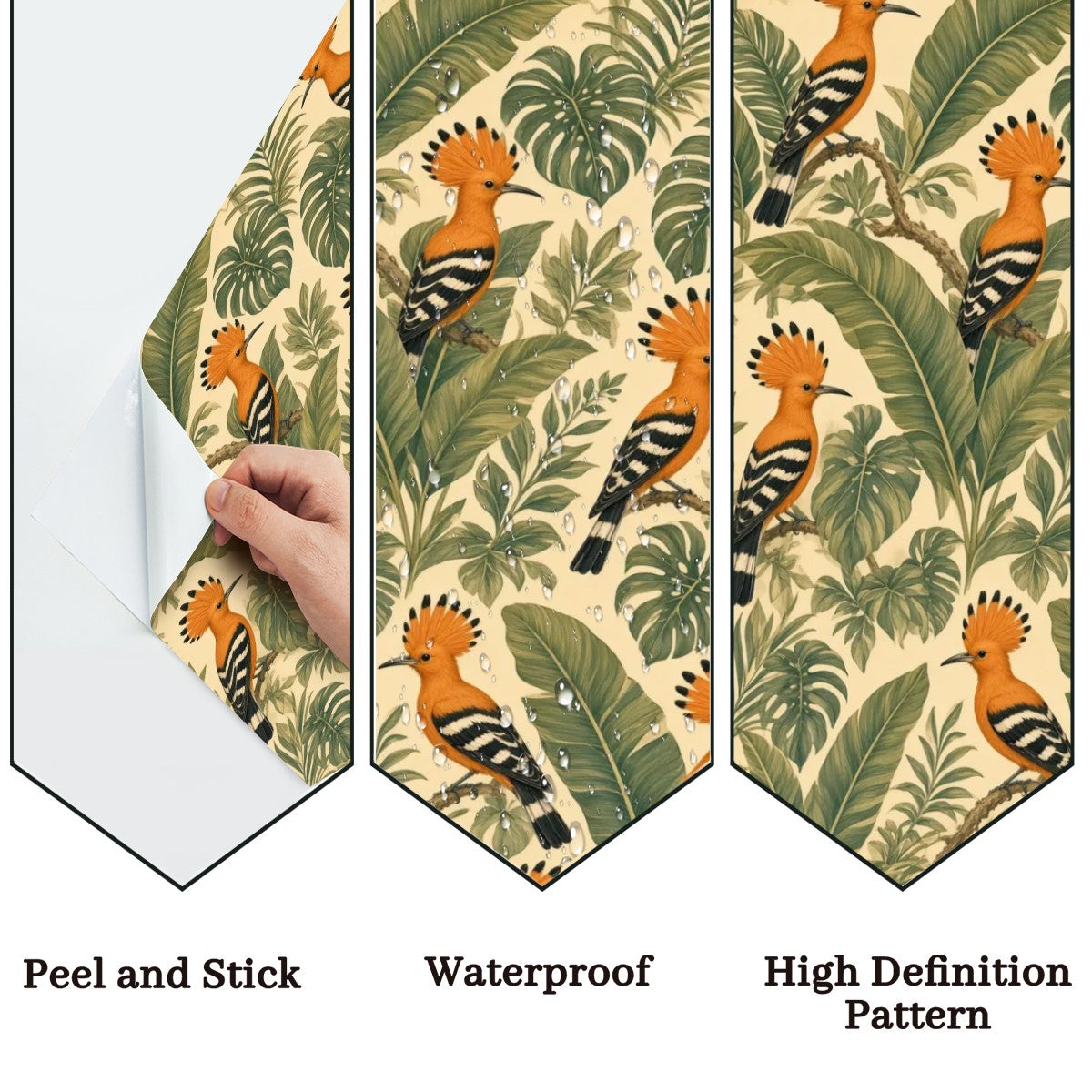 Hoopoe Bird Tropical Jungle Peel and Stick Wallpaper – Exotic Maximalist & Botanical Decor