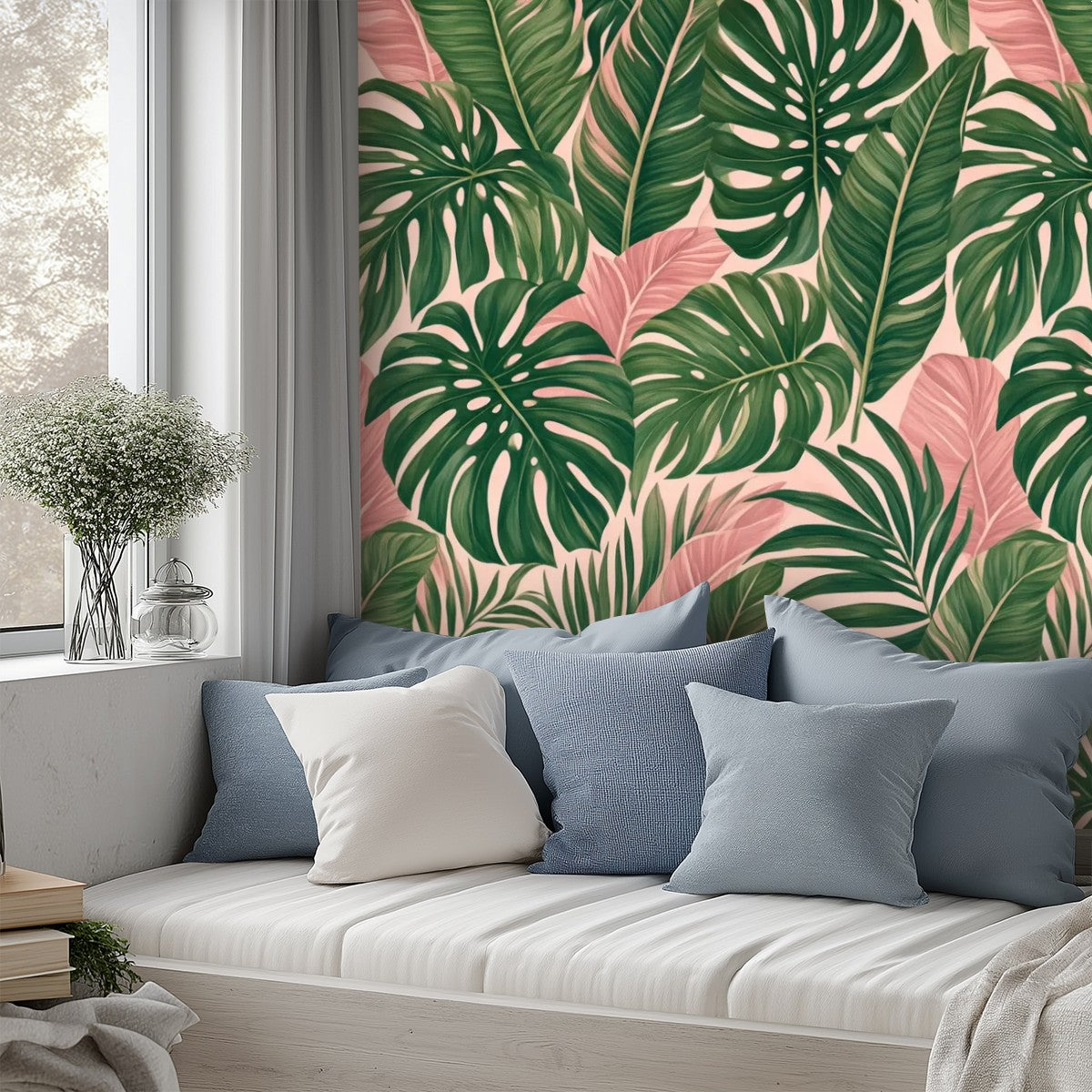 Pink Tropical Monstera Peel and Stick Wallpaper