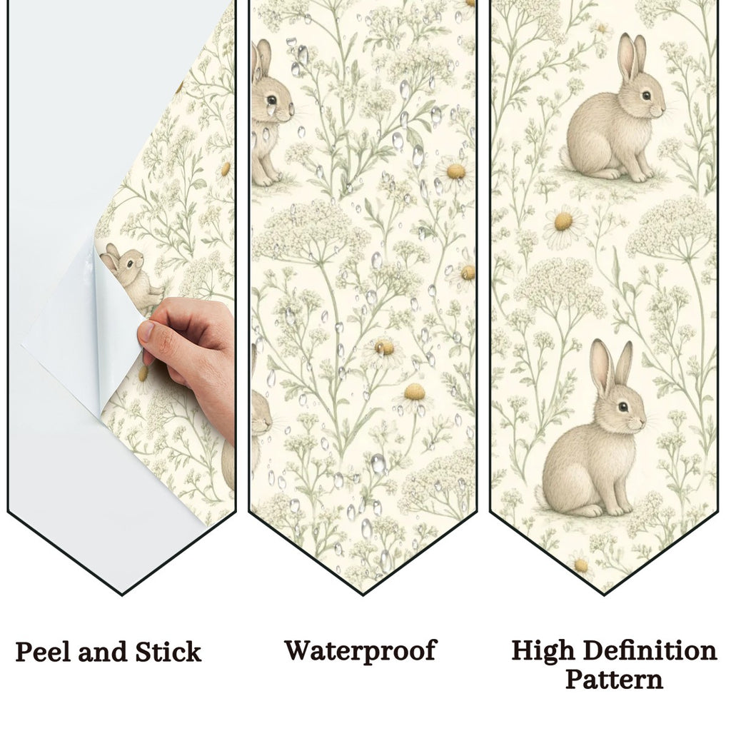 Bunny Wildflower Meadow Peel and Stick Wallpaper – Soft Scandi Nature & Sweet Nursery Decor