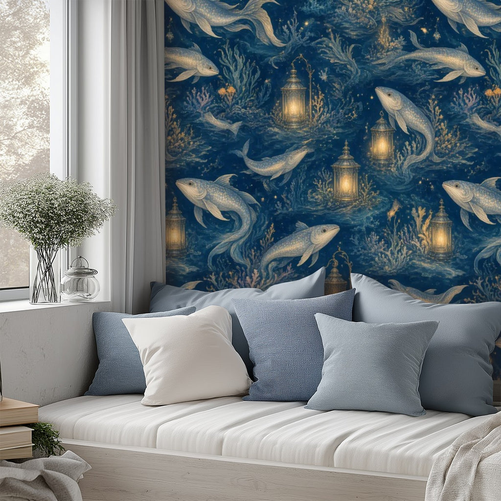 Enchanted Ocean Dolphin Peel and Stick Wallpaper – Kids Room & Navy Nursery