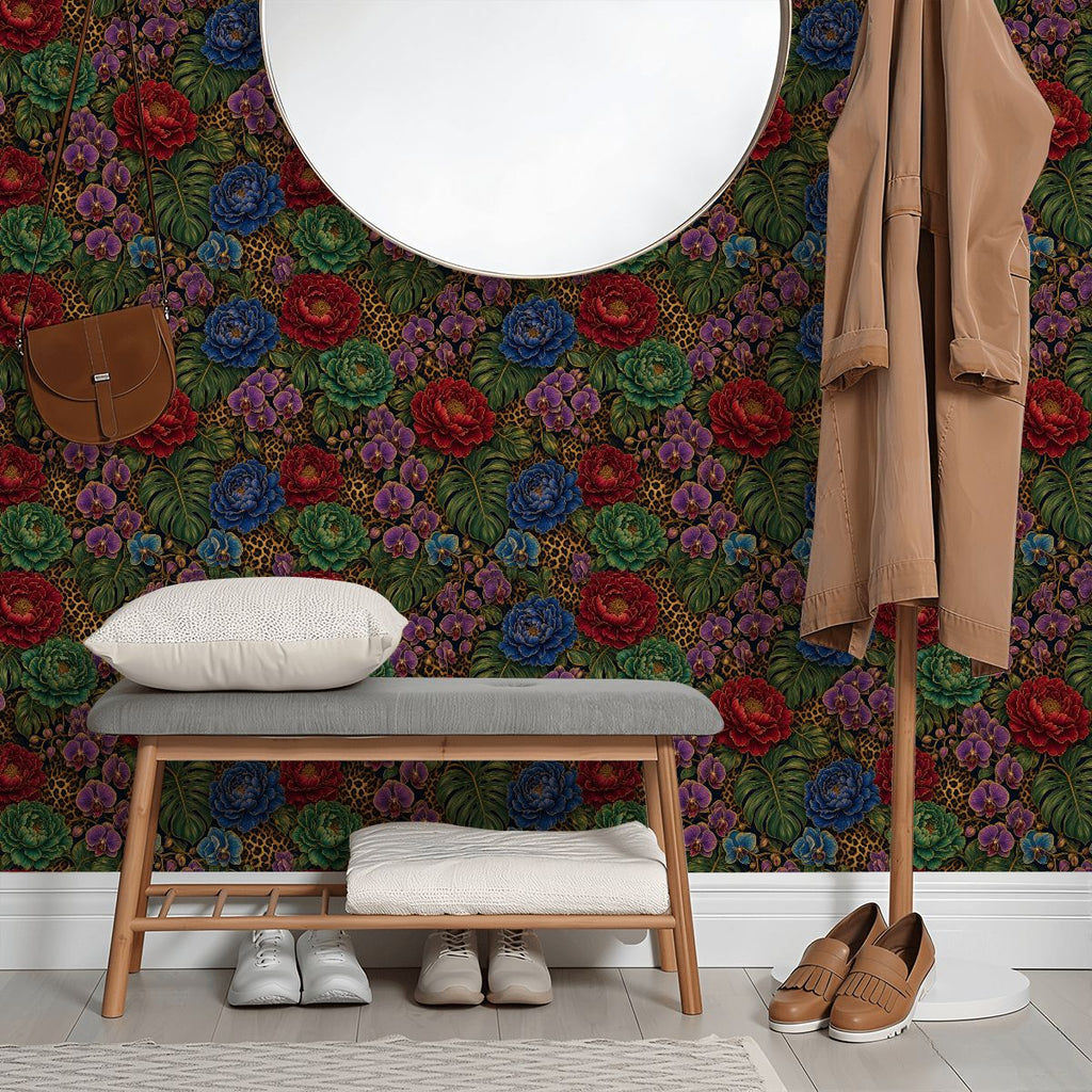 Leopard Garden Peel and Stick Wallpaper | Peony, Orchid & Monstera