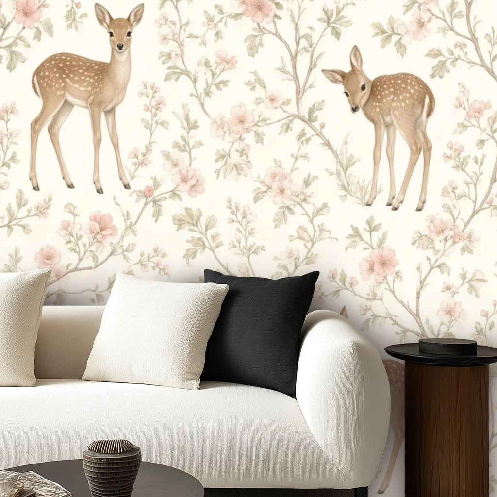 Woodland Deer & Fawn Peel and Stick Wallpaper – Nature Nursery & Neutral Decor