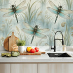 Dragonfly Celadon Peel and Stick Wallpaper – Zen Botanical & Nature-Inspired Decor