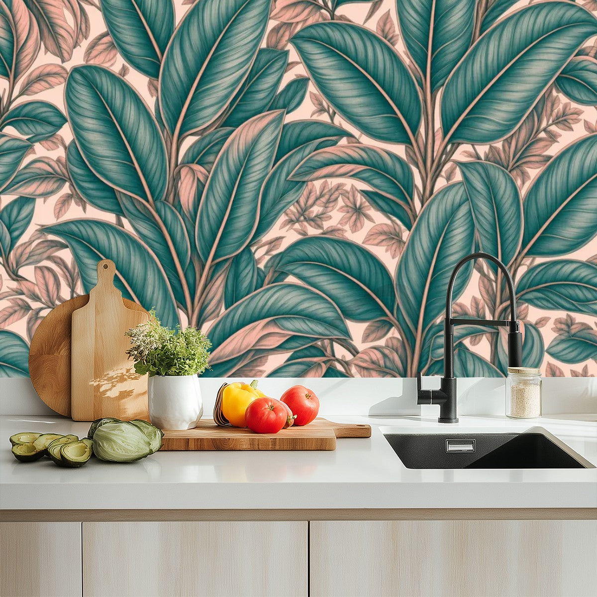 Pink Banana Leaf Peel and Stick Wallpaper