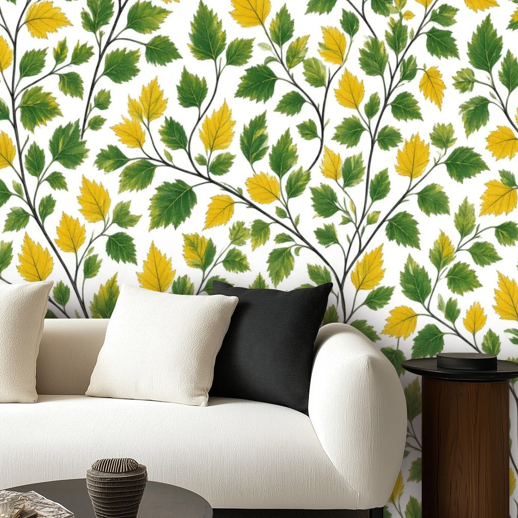 Yellow Green Botanical Peel and Stick Wallpaper