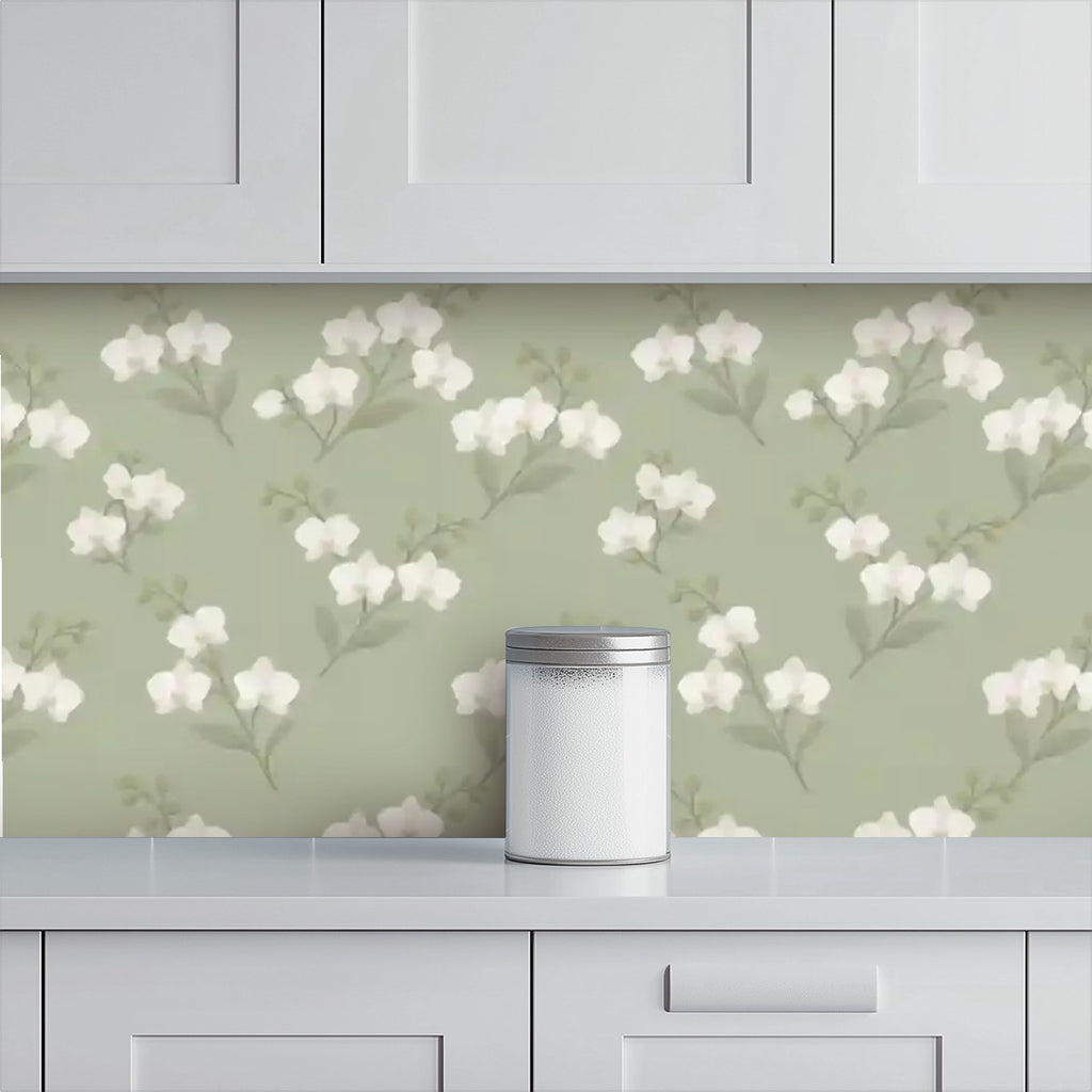 Sage Green Floral Peel and Stick Wallpaper