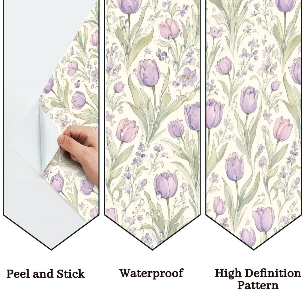 Lavender Tulip Garden Peel and Stick Wallpaper