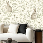 Meadow Rabbit Peel and Stick Wallpaper – Whimsical Nursery & Cottagecore Kids Room