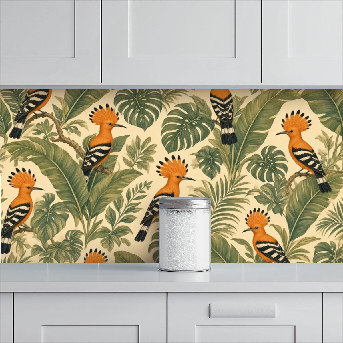 Hoopoe Bird Tropical Jungle Peel and Stick Wallpaper – Exotic Maximalist & Botanical Decor
