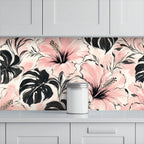 Pink Hibiscus and Monstera Peel and Stick Wallpaper
