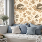 Hedgehog & Autumn Leaves Peel and Stick Wallpaper – Woodland Nursery & Kids Room