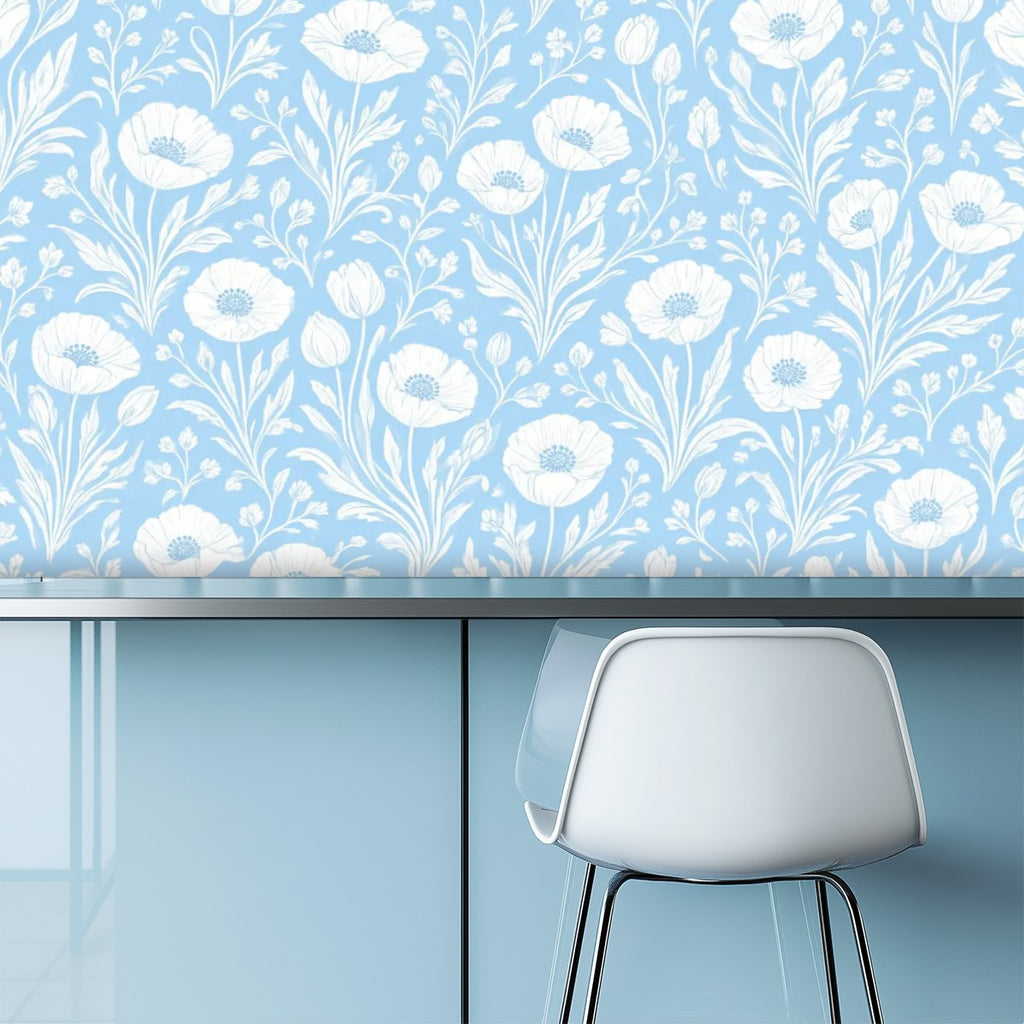 Sky Blue Wildflower Peel and Stick Wallpaper