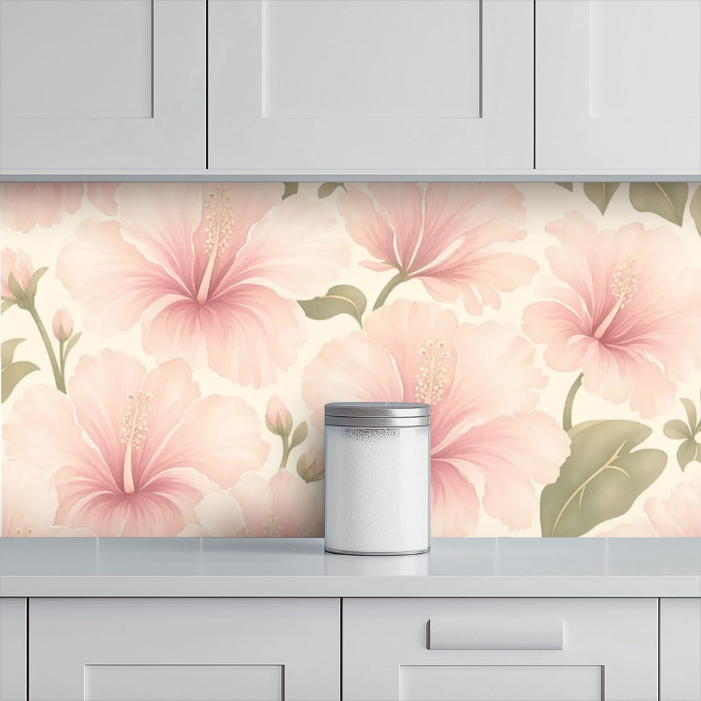 Blush Hibiscus Peel and Stick Wallpaper