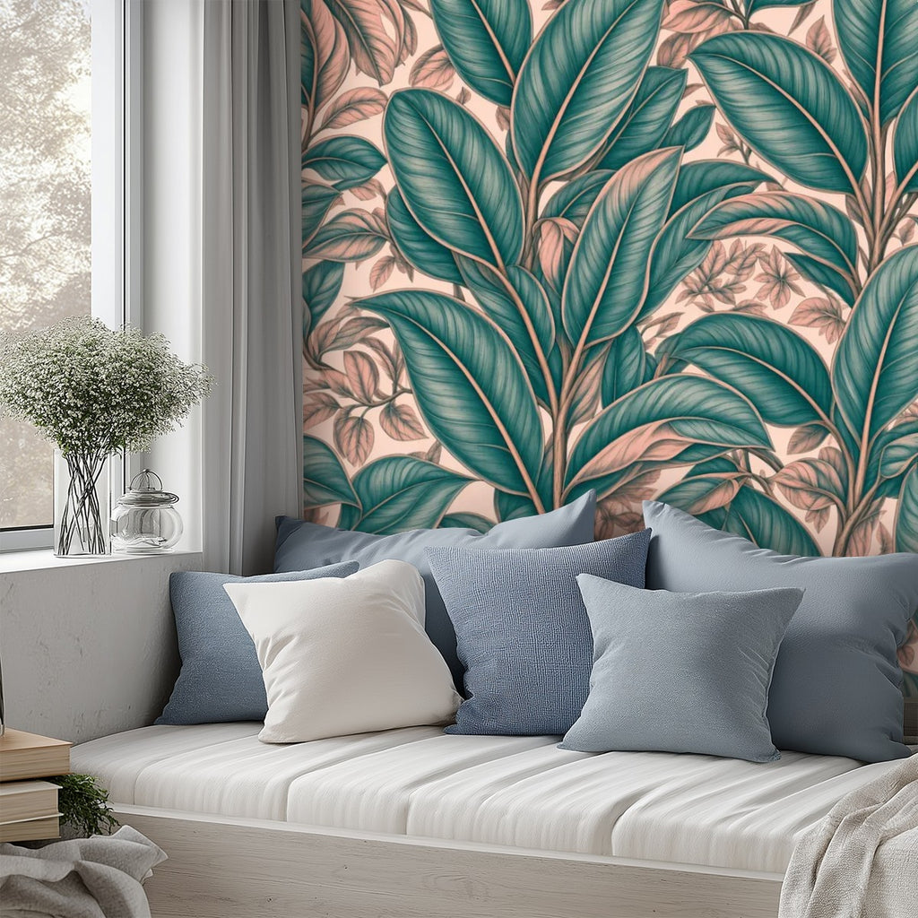 Pink Banana Leaf Peel and Stick Wallpaper