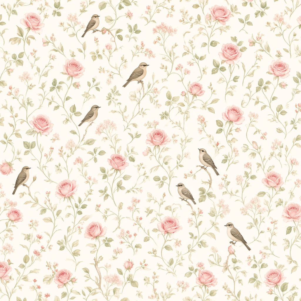 Garden Birds & Roses Peel and Stick Wallpaper – Floral Nursery & Nature Kids Room