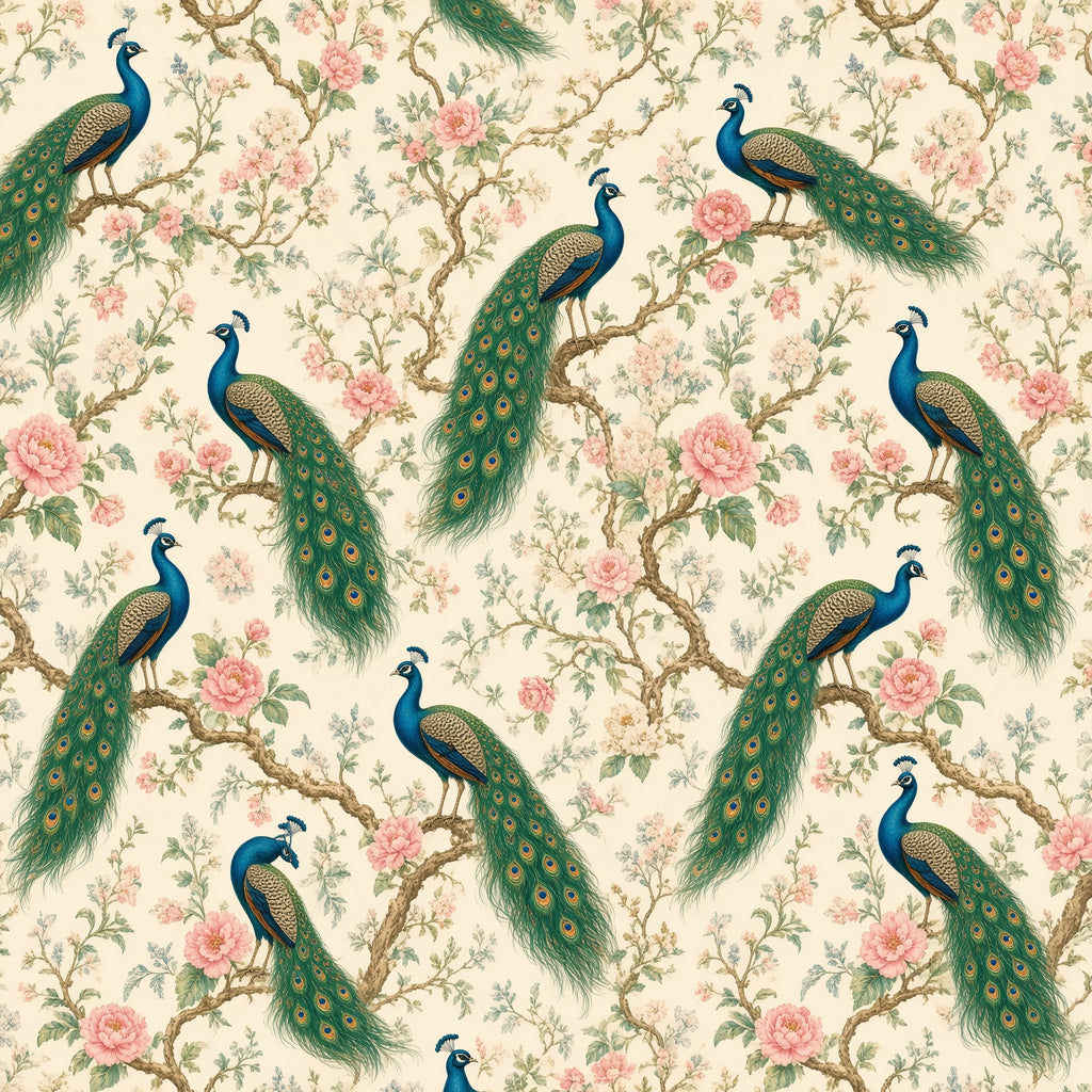 Peacock Chinoiserie Peel and Stick Wallpaper – Grand Botanical & Heritage Maximalist Decor