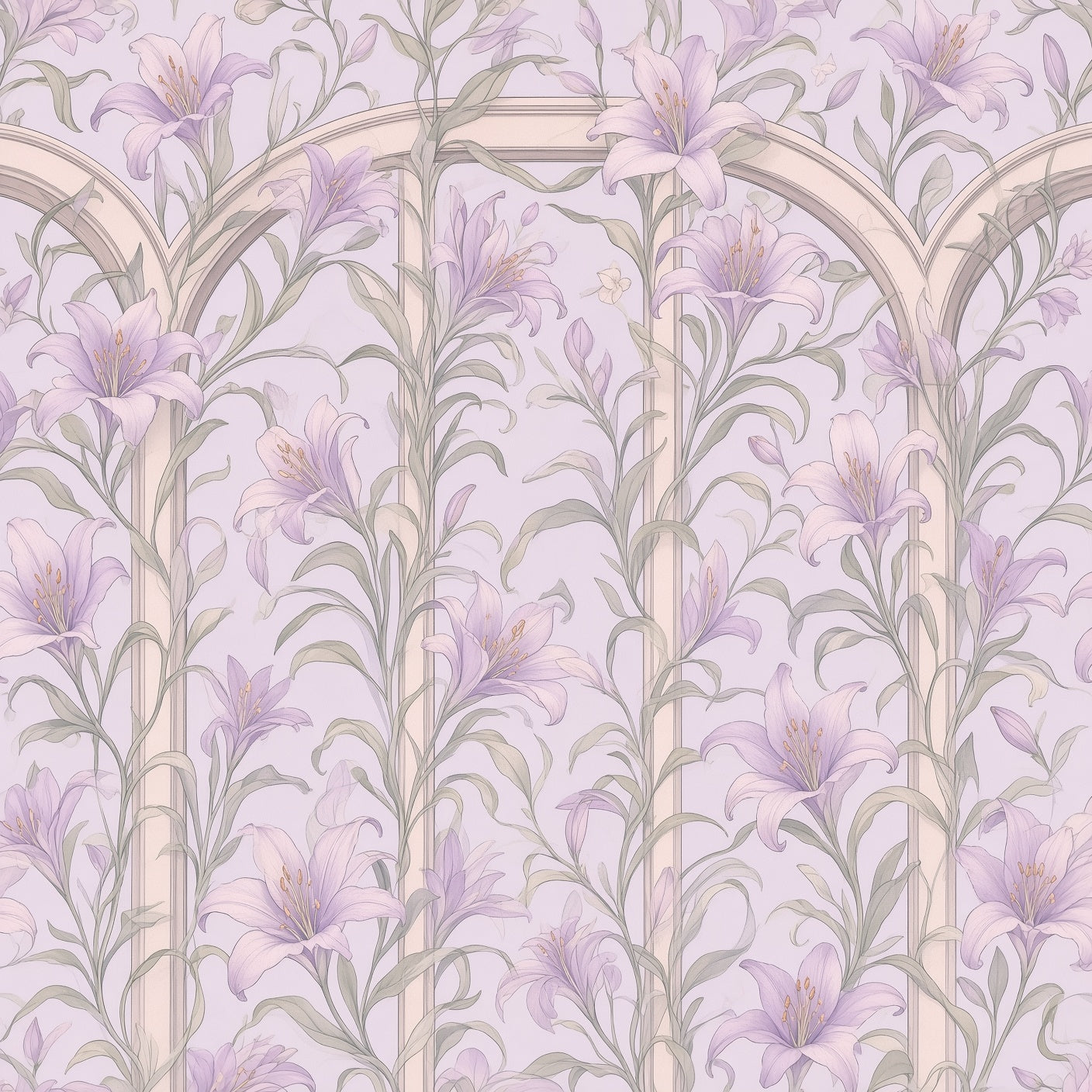 Lavender Art Nouveau Floral Peel and Stick Wallpaper
