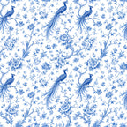 Blue Peacock Chinoiserie Peel and Stick Wallpaper – Classic Blue & White Floral Decor