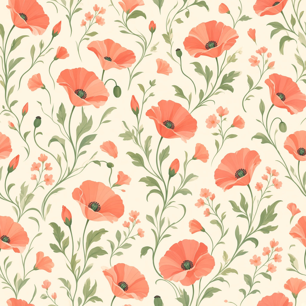Coral Poppy Garden Peel and Stick Wallpaper