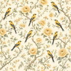 Yellow Birds & Roses Botanical Peel and Stick Wallpaper – Cheerful Nature & Classic Floral Decor