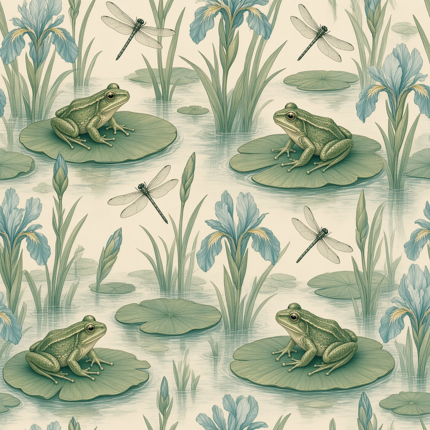 Lily Pad Frogs Peel and Stick Wallpaper – Whimsical Nature Nursery & Botanical Decor