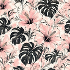 Pink Hibiscus and Monstera Peel and Stick Wallpaper