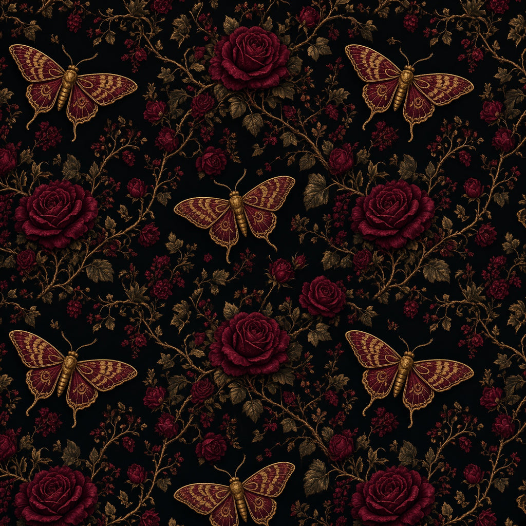 Dark Moth & Rose Peel and Stick Wallpaper – Moody Floral & Gothic Bedroom Decor