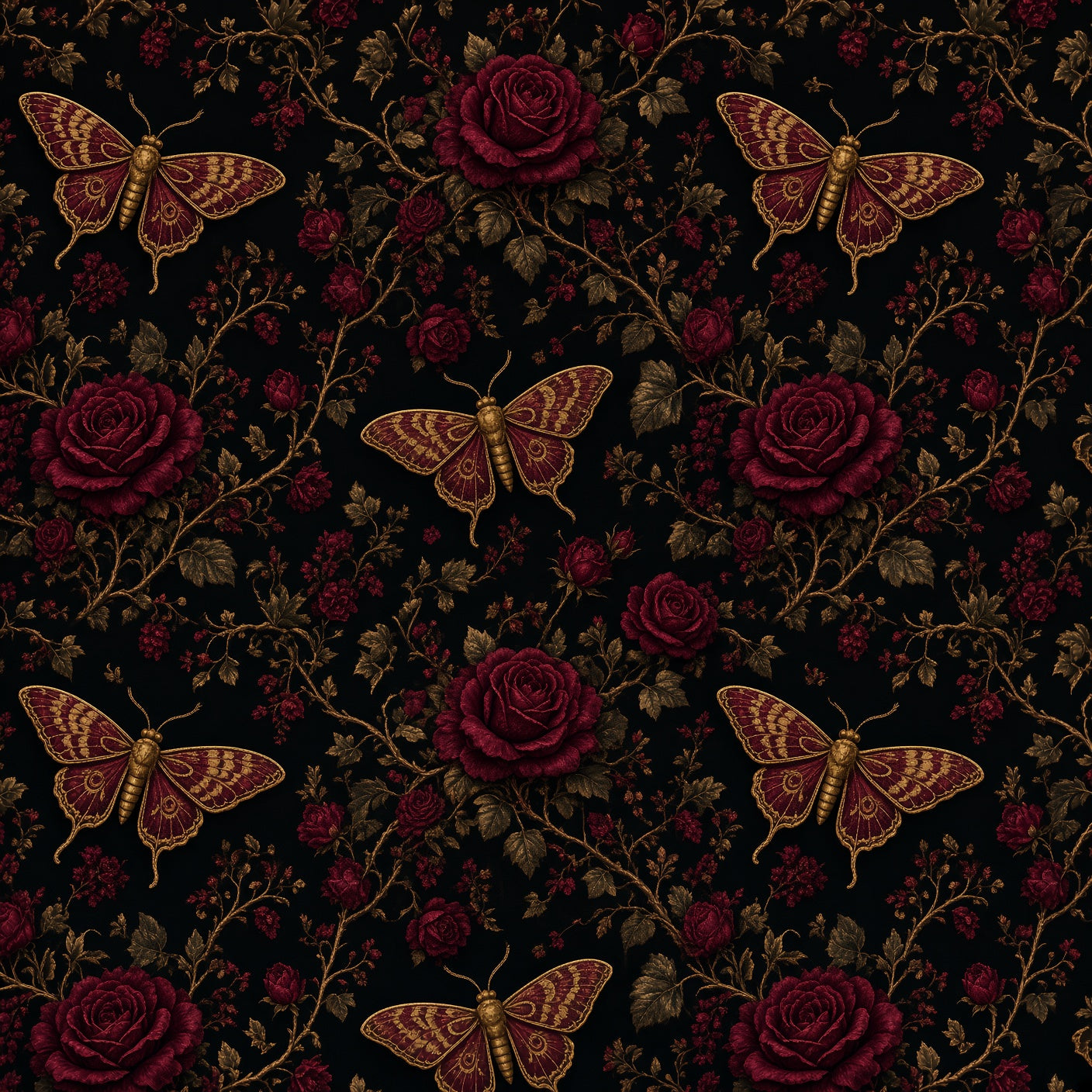 Dark Moth & Rose Peel and Stick Wallpaper – Moody Floral & Gothic Bedroom Decor