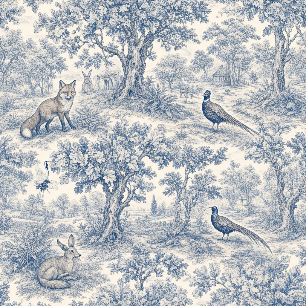 Blue & White Toile de Jouy Peel and Stick Wallpaper – Classic Countryside & Grand Heritage Decor