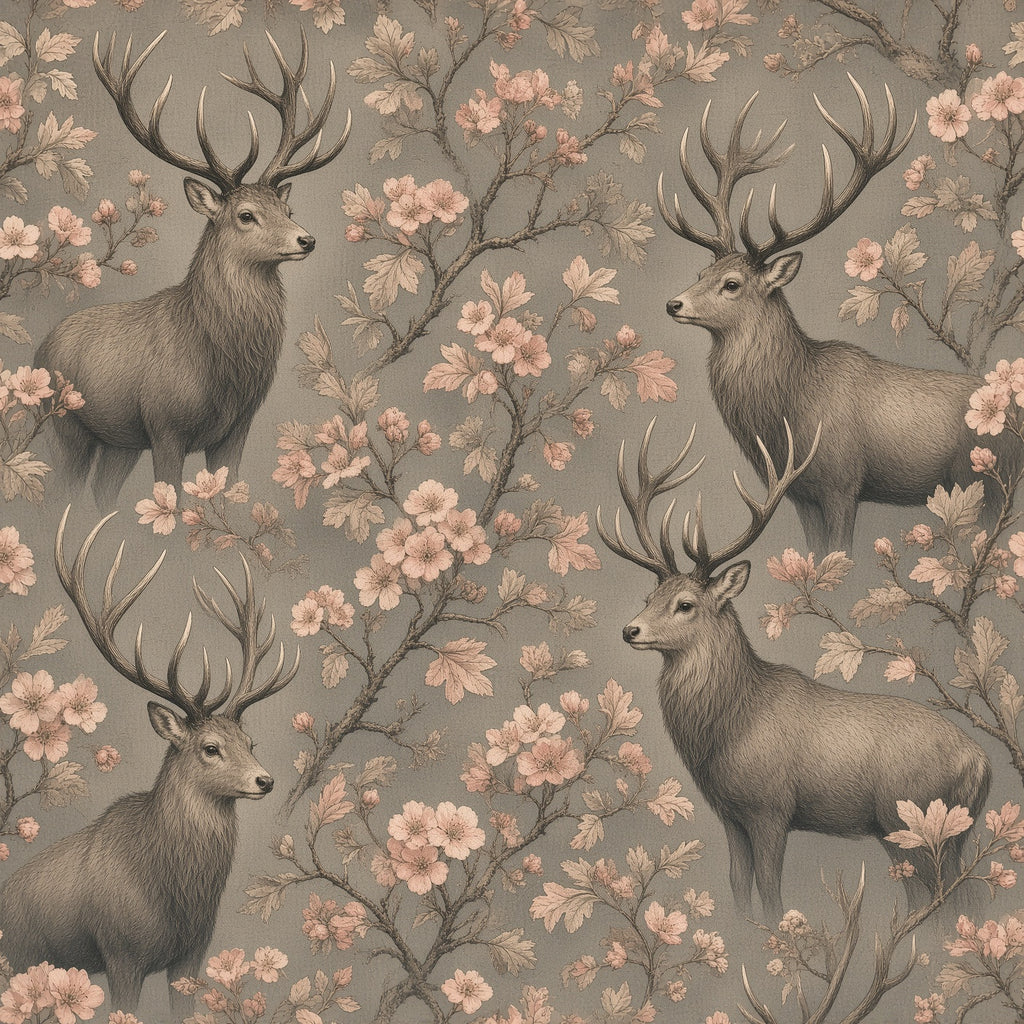 Stag & Blossom Peel and Stick Wallpaper – Moody Floral & Grand Heritage Nature Decor