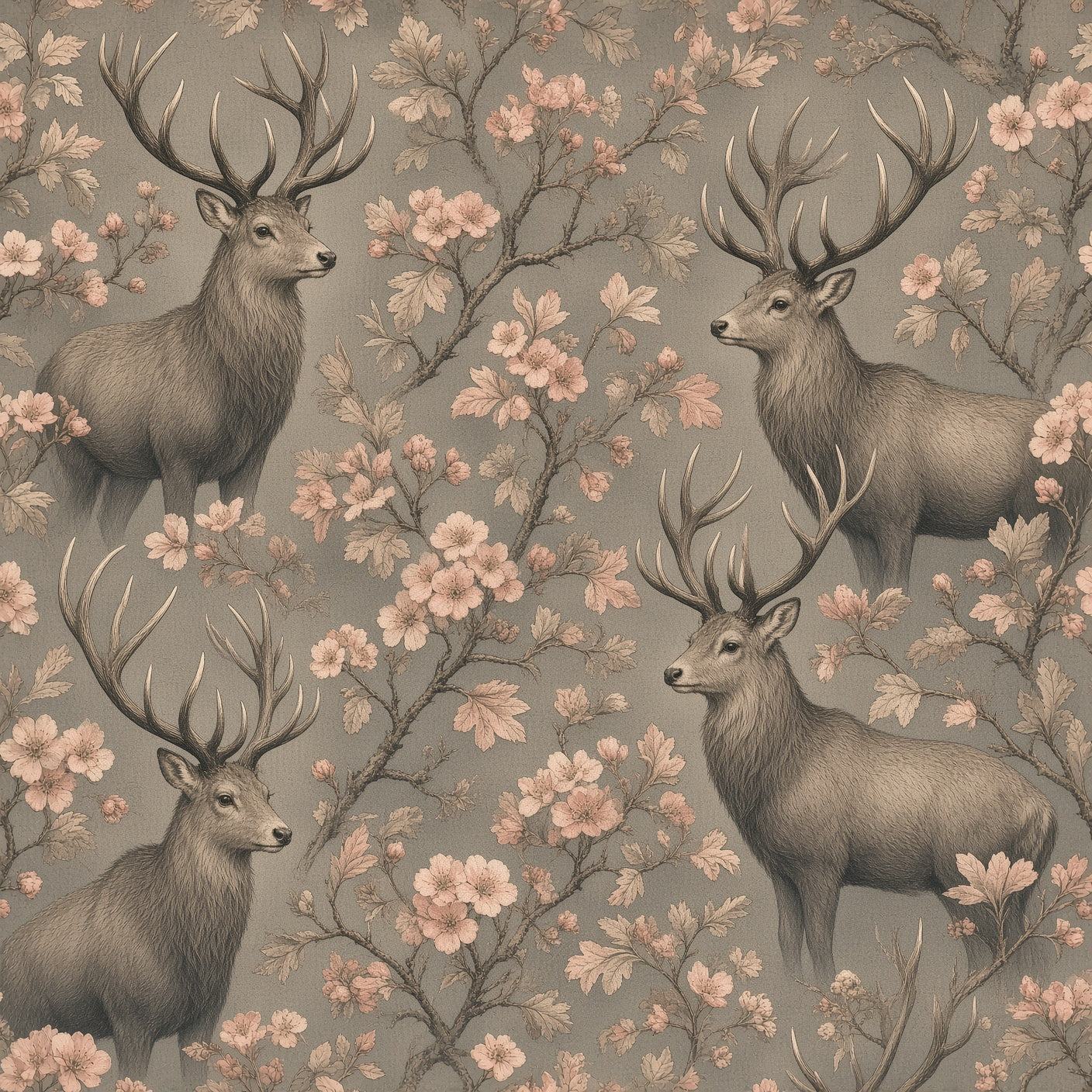Stag & Blossom Peel and Stick Wallpaper – Moody Floral & Grand Heritage Nature Decor