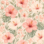 Peach Hibiscus and Monstera Peel and Stick Wallpaper