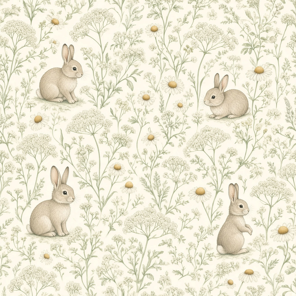 Bunny Wildflower Meadow Peel and Stick Wallpaper – Soft Scandi Nature & Sweet Nursery Decor